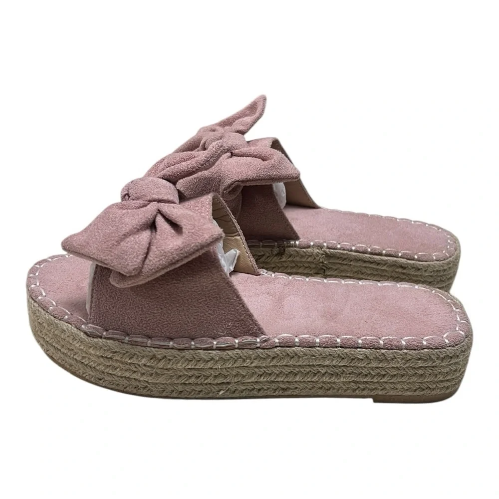 Womens Pink Espadrilles Plush Bow Tie Sandals Size 37( US 7)
